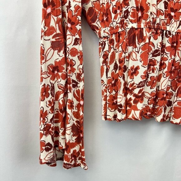 Andree By Unit Womens Blouse Multicolor Floral Bell Sleeve Cutout Back S New - Picture 9 of 12